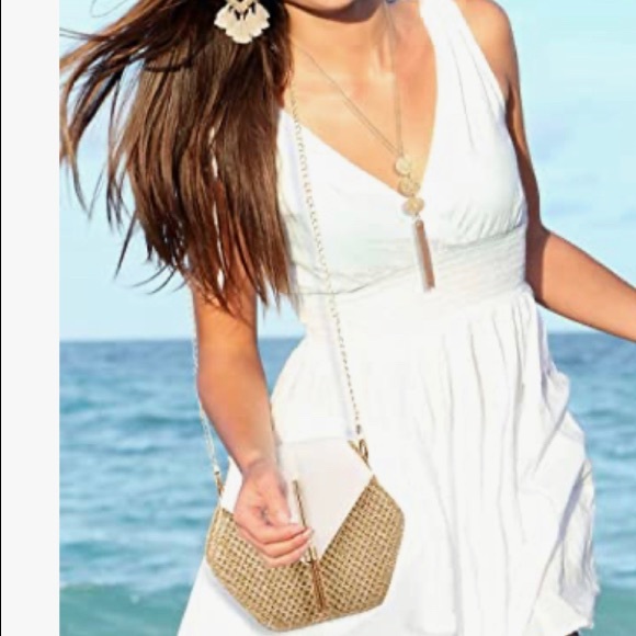 🔥 3 Pieces Women's Crossbody Straw Bag Bohemia Tassel Earrings and Necklace - Picture 5 of 5